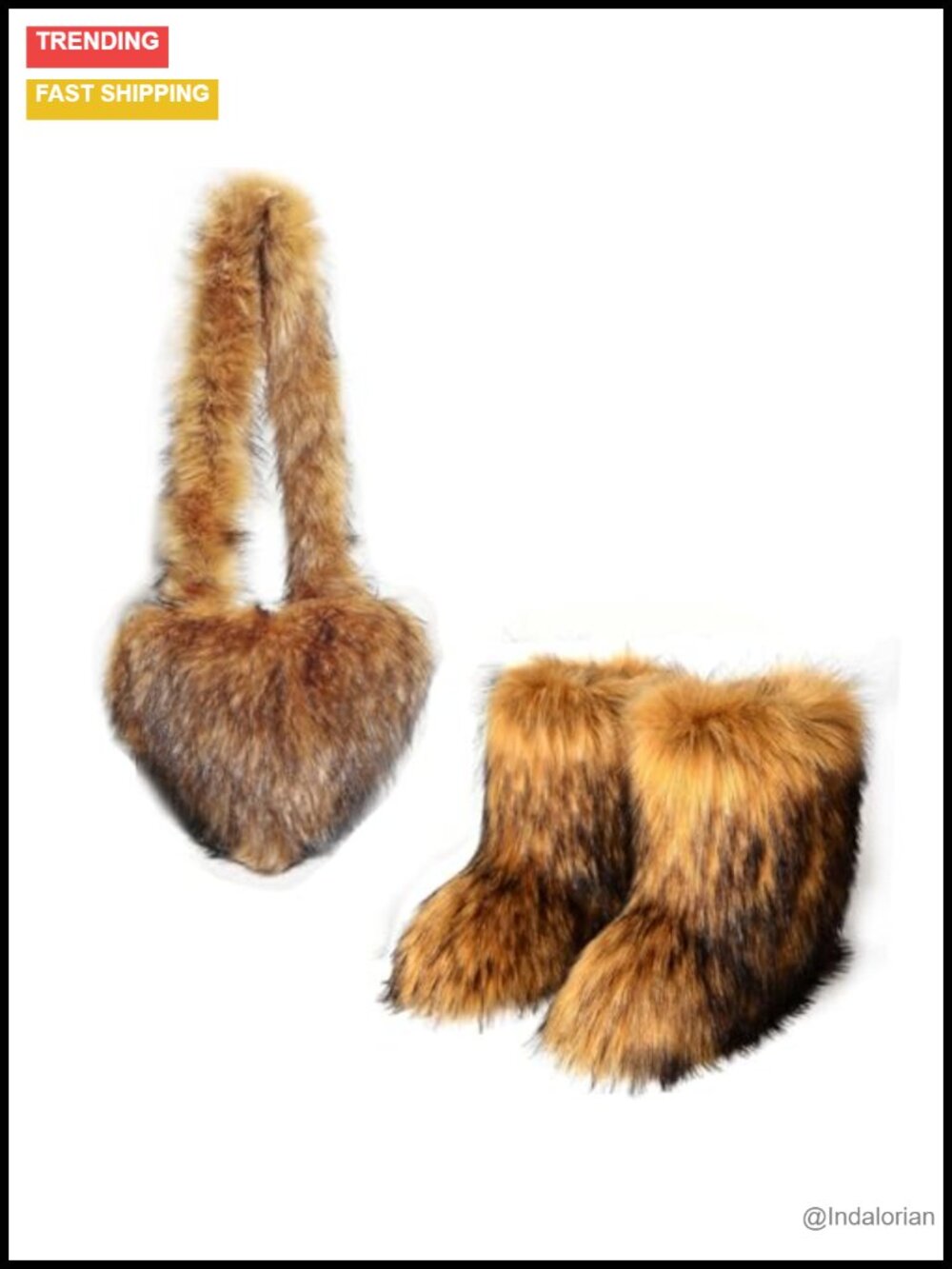 Faux Fur Winter Snow Boots & Heart Shoulder Tote Bag Set
